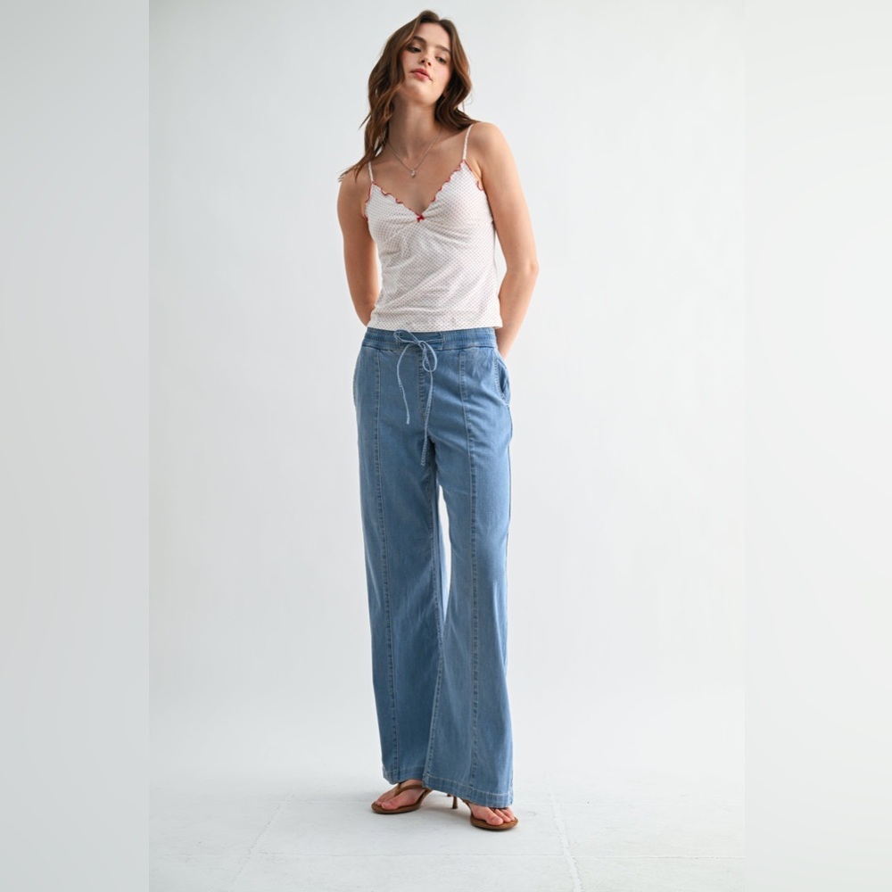 Lightweight Denim Jogger Pants with Elastic Waist - Mica